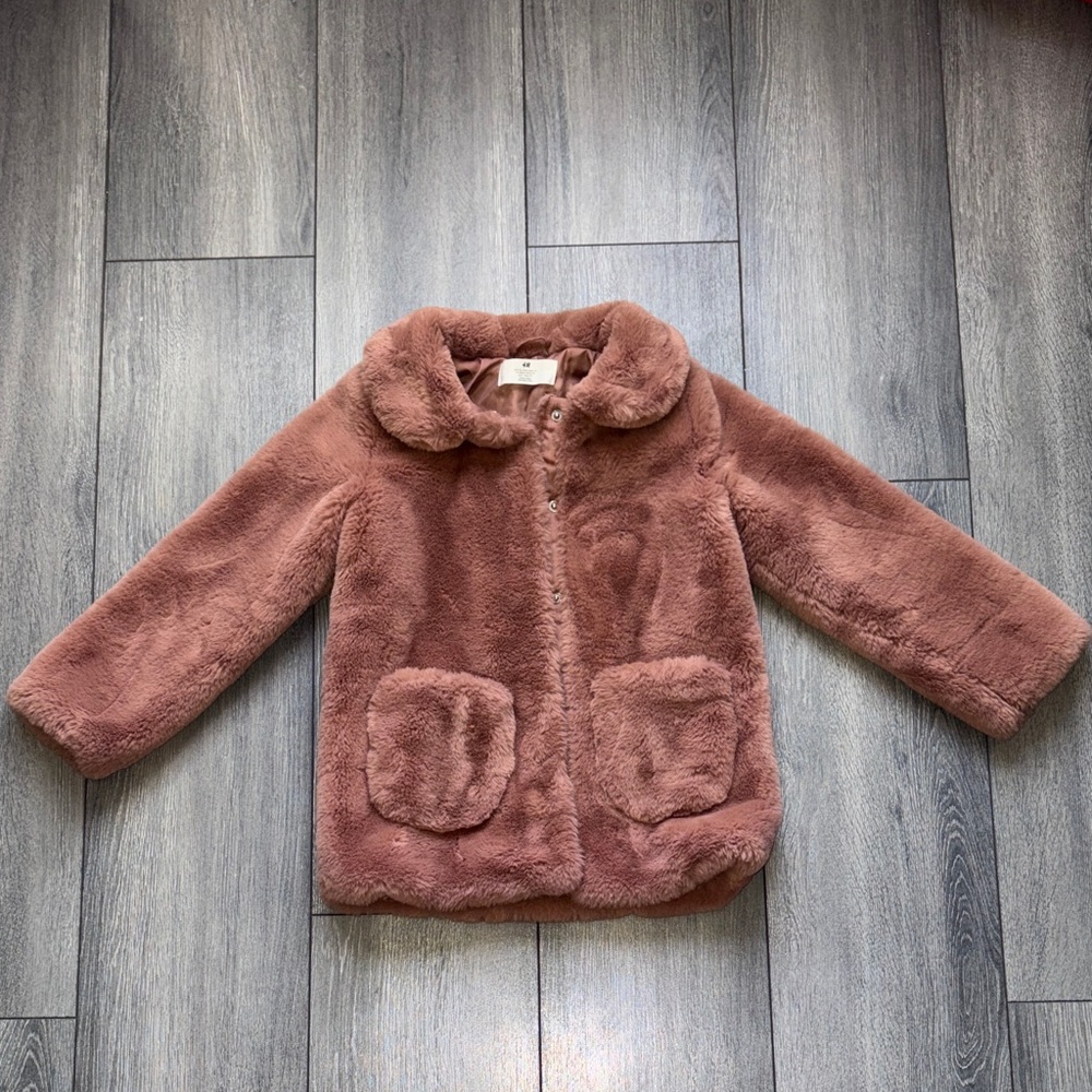 H&M Kids Faux Fur Jacket in Dusty Pink